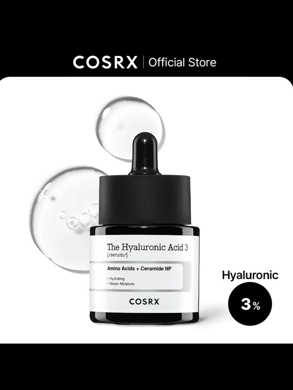 COSRX The Hyaluronic Acid 3 Serum – Black and White Bottle